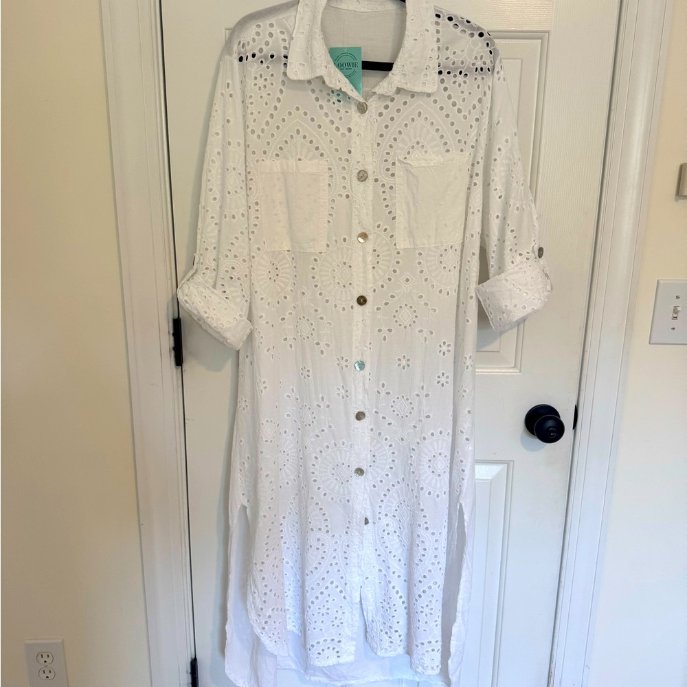 White cotton eyelet coverup or dress